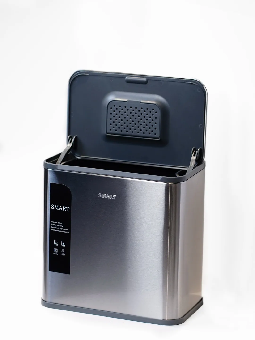 سطل کابینتی ۵ لیتری برند اسمارت | عکس محصول - diahome سطل کابینتی پنج لیتری رنگ استیل مات برند اسمارت پس زمینه سفید