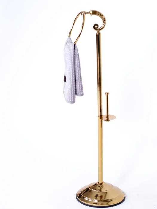 استند دستمال و حوله مدل فرفوژه رنگ طلایی با حوله آویزون