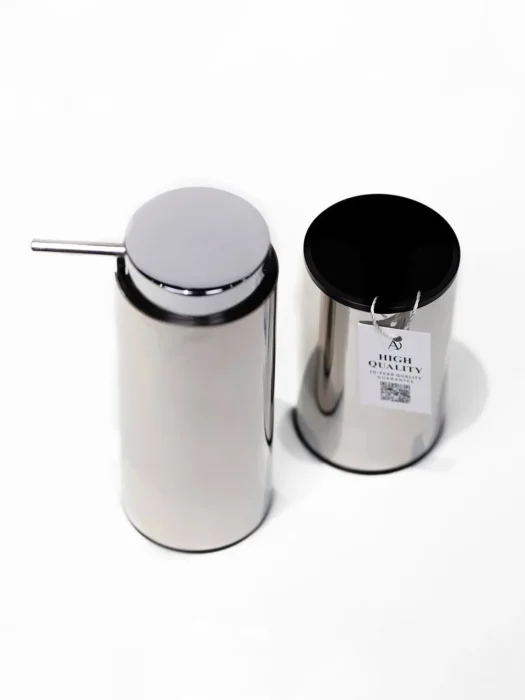 ست دو تیکه برنجی لوکس در رنگ کروم همراه با جا مایع و جا مسواکی