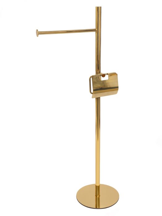 استند ایستاده طلایی کاوردار و حوله ایستاده در فضای سفید