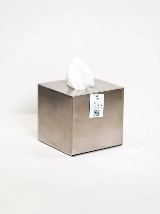 باکس دستمال ابعاد مربعی رنگ استیل مات بدنه برنج مقاوم