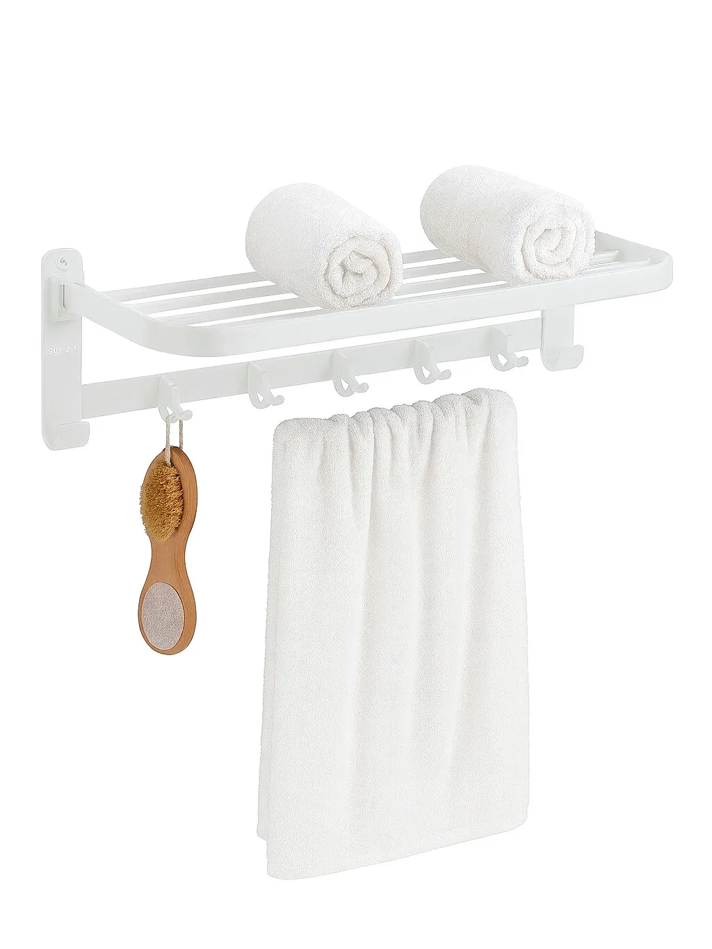 جا حوله رخت اویز حمام | عکس محصول - diahome جا حوله ای حمام رنگ سفید با حوله های آویخته متصل به دیوار سفید