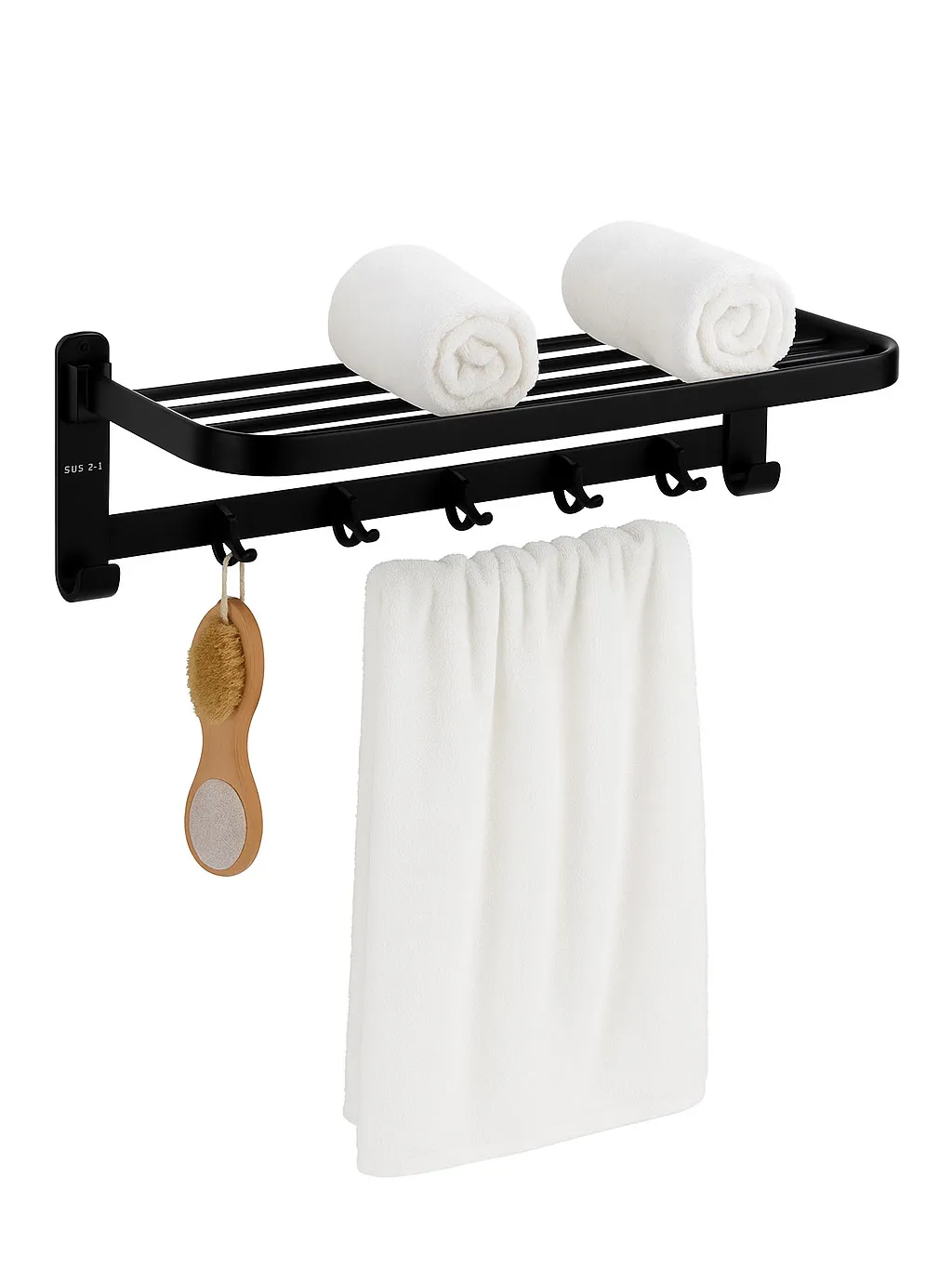 جا حوله رخت اویز حمام | عکس محصول - diahome جا حوله ای حمام رنگ مشکی با حوله های آویخته متصل به دیوار سفید