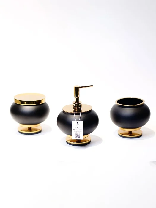 ست لوکس سهتیکه کرو کلاسیک با طراحی برنجی لاکچری و رنگ مشکی طلایی