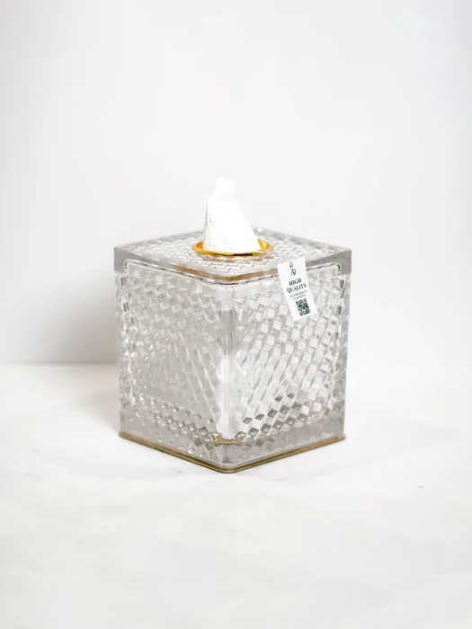 باکس دستمال کریستالی مربع نوع مربع ترکیش با کف طلایی و مقاوم و ضد آب