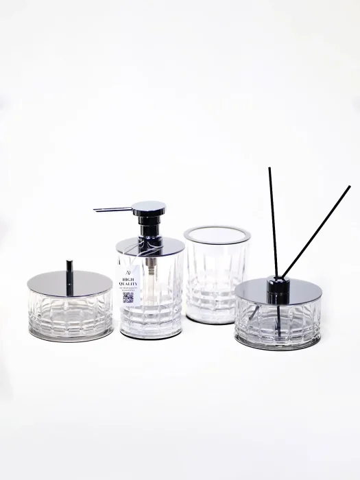 ست اکسسوری کریستالی سرویس حمام و سرویس بهداشتی چهار قطعه رنگ کروم