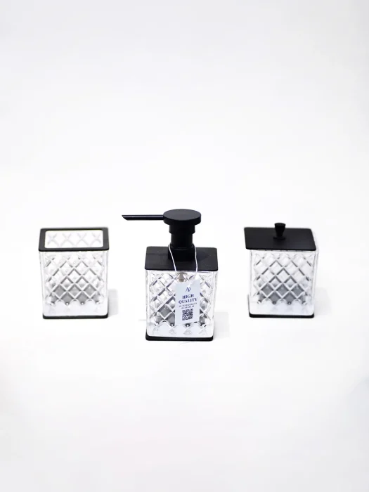 ست اکسسوری کریستالی سرویس حمام و سرویس بهداشتی سه قطعه رنگ مشکی دیزاین کوبیکا