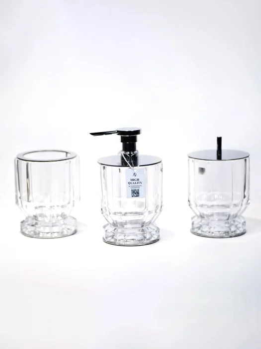 ست اکسسوری کریستالی سرویس حمام و سرویس بهداشتی سه قطعه رنگ کروم نوع بیگ باخ