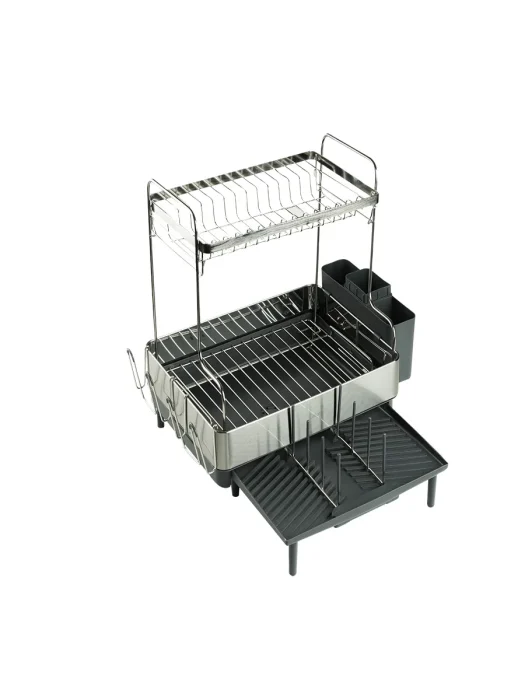 جاظرفی مینیمال دوطبقه استیل در باز در فضای سفید رومیزی