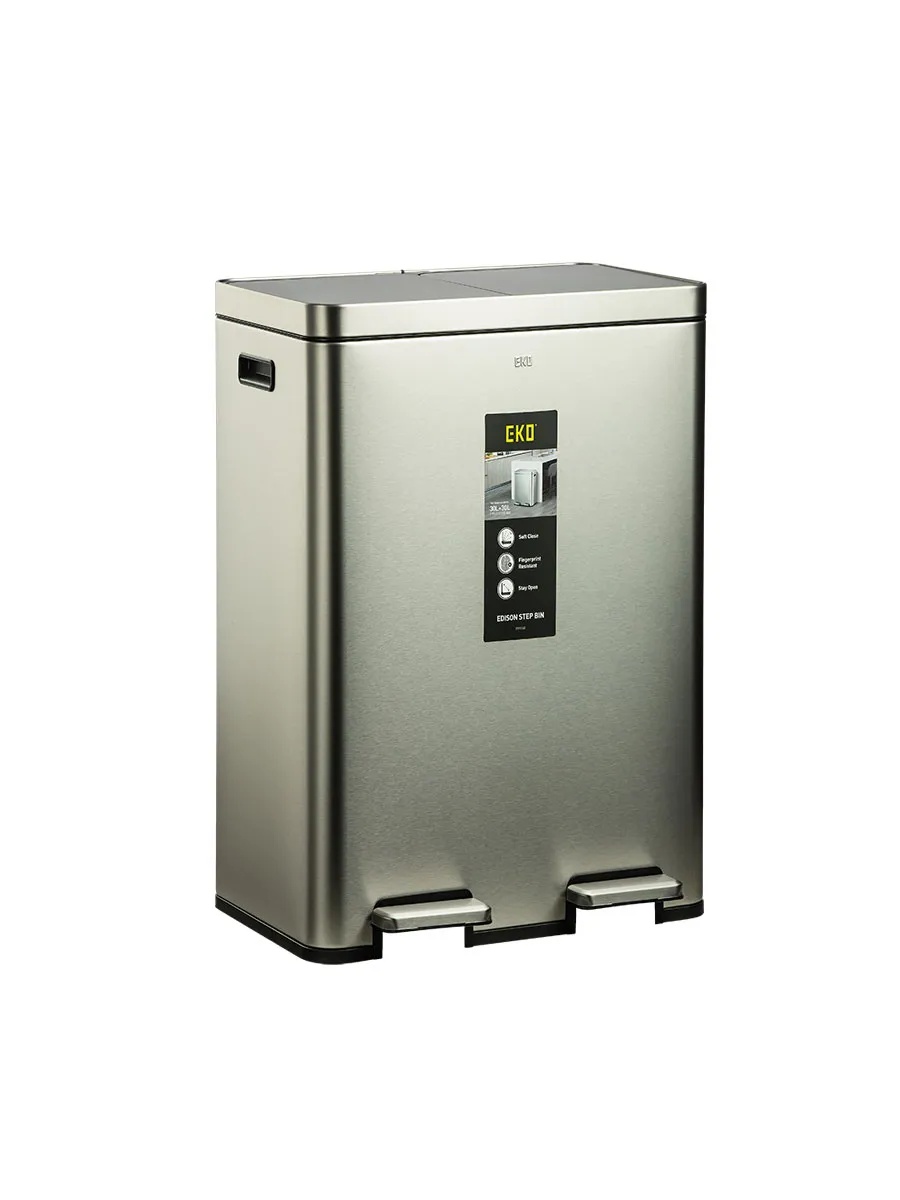 سطل زباله دومخزنه دو پداله اکو (EKO) 60 لیتر | عکس محصول - diahome سطل پدالی 60 لیتر برند EKO پرو رنگ استیل در بسته کامل