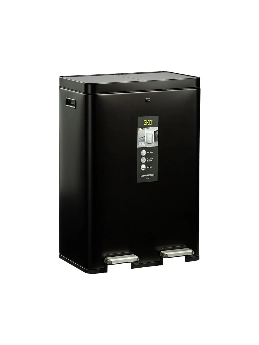 سطل زباله دومخزنه دو پداله اکو (EKO) 60 لیتر | عکس محصول - diahome سطل پدالی 60 لیتر برند EKO پرو رنگ مشکی کامل در بسته