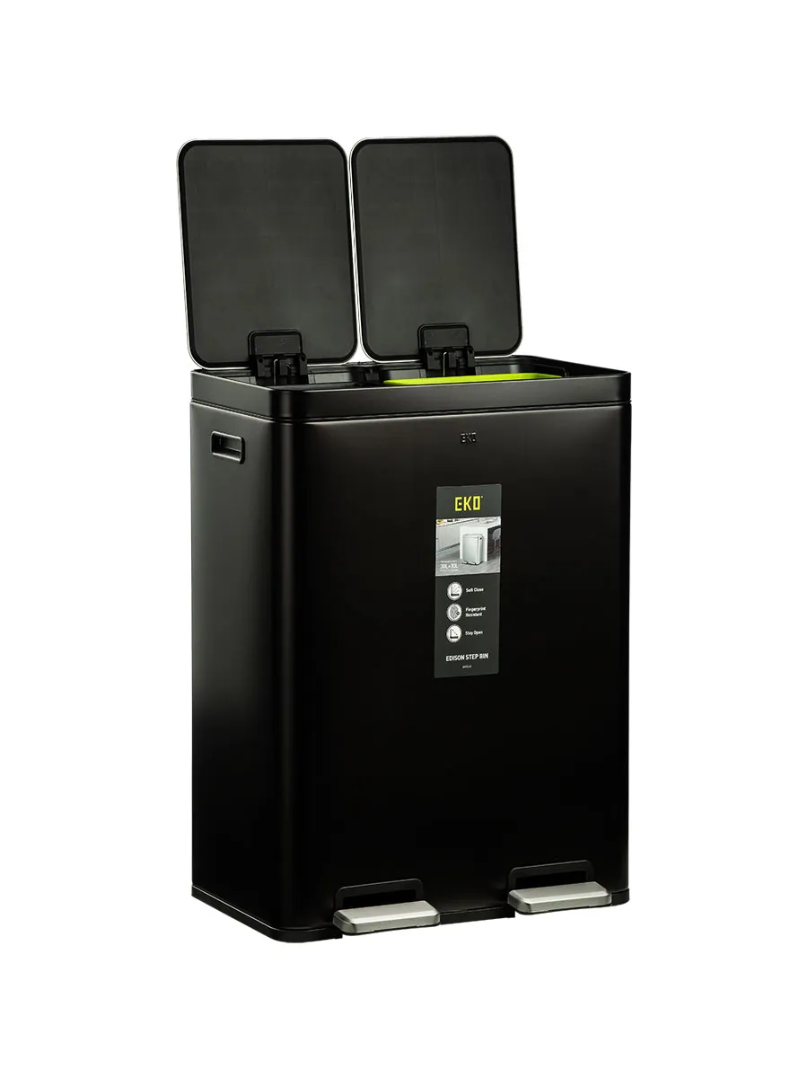 سطل زباله دومخزنه دو پداله اکو (EKO) 60 لیتر | عکس محصول - diahome سطل پدالی 60 لیتر برند EKO پرو رنگ مشکی در باز کامل