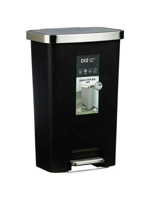 سطل زباله 45 لیتری EKO مدل HANA رنگ مشکی کامل