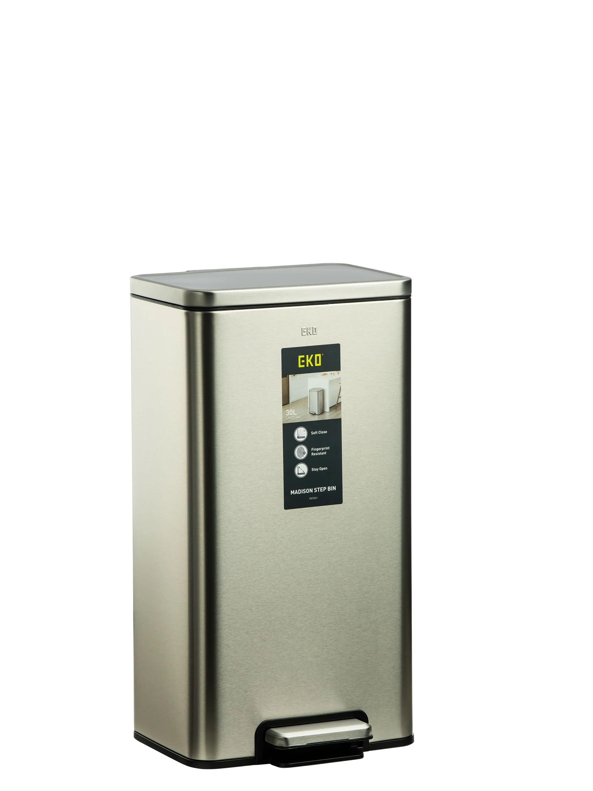 سطل زباله پدالی اکو (EKO) مدیسون 30 لیتر | عکس محصول - diahome سطل پدالی 30 لیتر EKO رنگ سوپر استیل