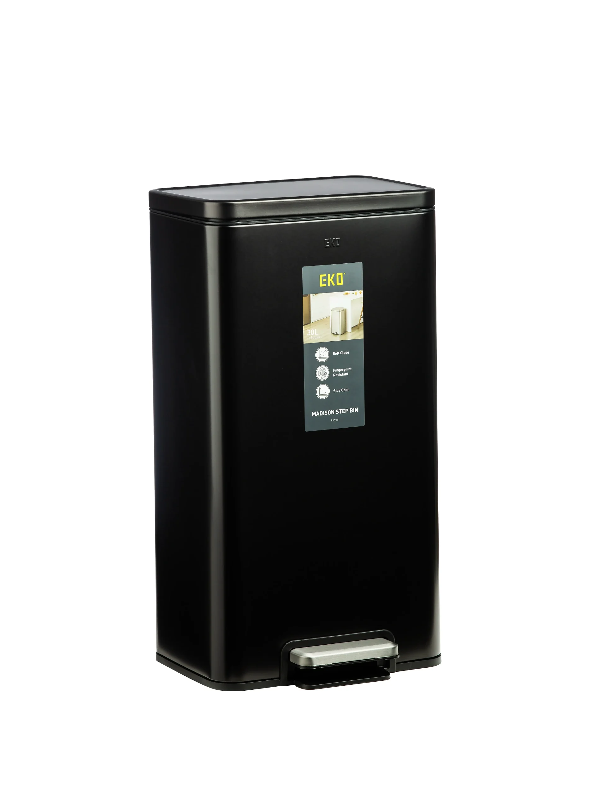 سطل زباله پدالی اکو (EKO) مدیسون 30 لیتر | عکس محصول - diahome سطل پدالی 30 لیتر EKO رنگ مشکی کامل