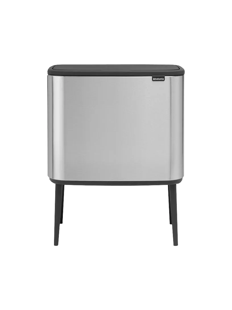 سطل زباله آشپزخانه برابانتیا پایه دار لمسی 36 لیتر | عکس محصول - diahome سطل زباله برابانتیا بو تاچ بین ۳۶ لیتری استیل مات با پایههای مشکی