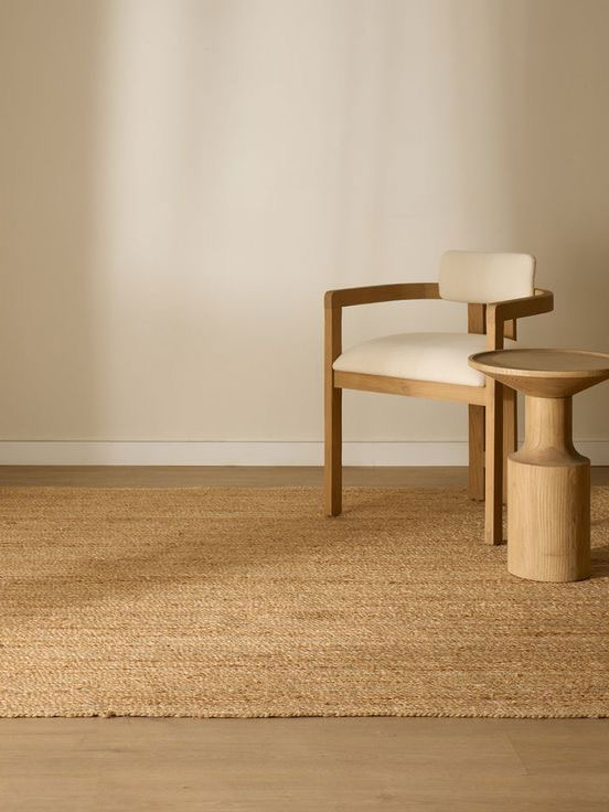 گلیم جوت ساده | عکس محصول - diahome پادری جوت طرح ساده پهن شده در اتاق